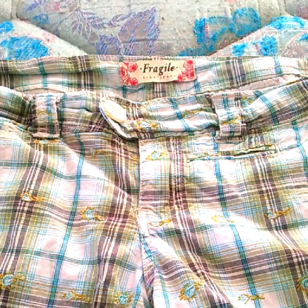Plaid Shorts with Floral Embroidery, Great Colors